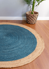 Dark Blue Handmade Jute Round Rug